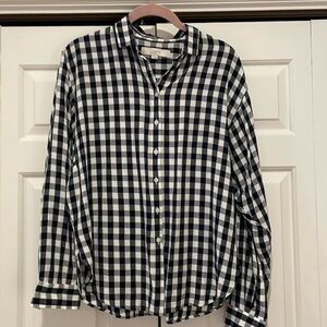 LOFT black and white gingham button down top.